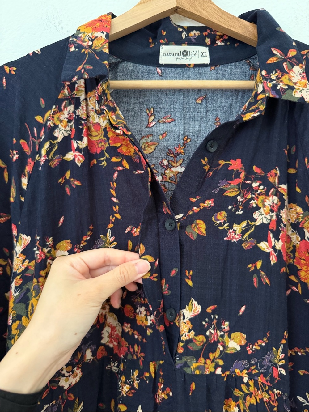 Natural Life Rebecca Floral Midi Tiered Shirt Dress Autumn Short Sleeve Size XL - Picture 3 of 10